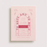 San Miguel Faire-part de mariage<br><div class="desc">Cette conception de faire-part de mariage présente une typographie voûtée dans une police d'inspiration vintage funky. La police a une atmosphère ludique et rétro, ajoutant une touche unique à l'invitation. La palette de couleurs pour le design est un magenta vibrant et rose clair, créant une atmosphère chaleureuse et romantique. La...</div>