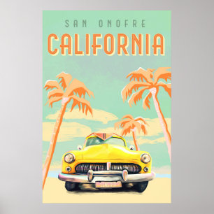 San Onofre, Californië Cool Retro Surf Travel Poster