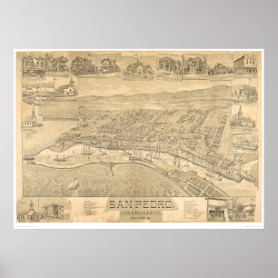 San Pedro, CA. Panoramische kaart 1895 (1319A) Poster