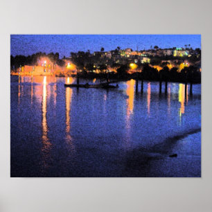 San Pedro Marina in de Waterverf van Night Poster