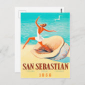 San Sebastian, een vrouw komt uit een schelp. Briefkaart (Voorkant / Achterkant)