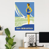 San Sebastian, vectorart retro-reizen Poster (Thuiskantoor)