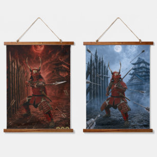 Sanada Yukimura Rood en Blauw Samurai Harnas Twee- Hangend Wandkleed