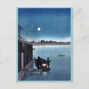 Sanbashi Bridge in Fukugawa in de nacht van Ukiyoe Briefkaart