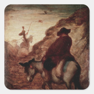 Sancho en Don Quixote, 19e eeuw Vierkante Sticker