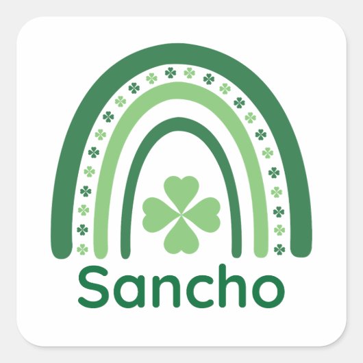 Sancho Name Clover Boho Rainbow Vierkante Sticker (Voorkant)