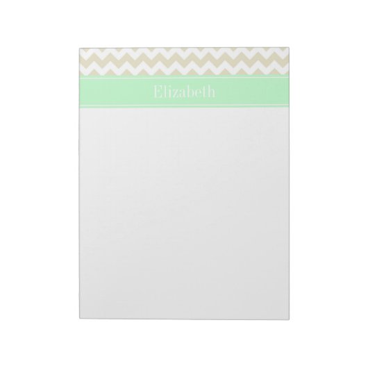 Sand Beige White Chevron Mint Name Monogram Notitieblok (Gedraaid)