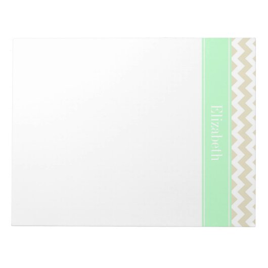 Sand Beige White Chevron Mint Name Monogram Notitieblok (Voorkant)
