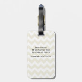 Sand Beige White Chevron Navy Quatrefoil Monogram Bagagelabel (Achterkant verticaal)