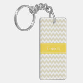 Sand Beige White Chevron Pineapple Naam Monogram Sleutelhanger (Voorkant Links)