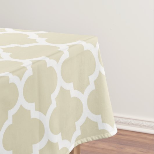 Sand Beige White Moroccan Quatrefoil Pattern #5 Tafelkleed (Voorbeeld)