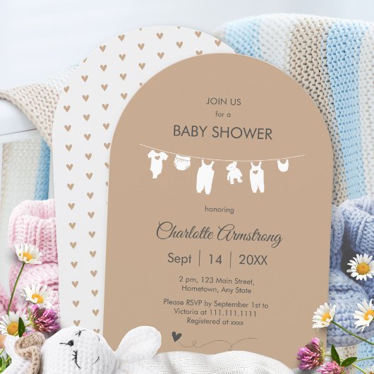 Sand Boho Minimalist Arched Baby shower Kaart