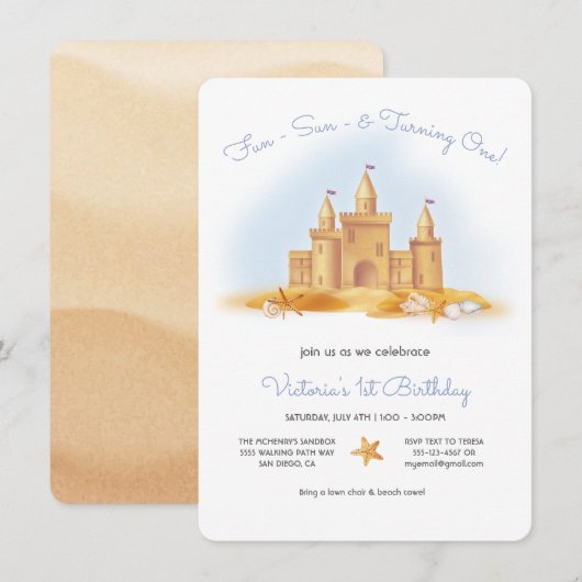 Sand Castle Beach Birthday Party Kaart (Voorkant / Achterkant)