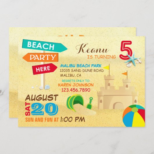 Sand Castle Beach Party Anniversaire Invitations (Devant / Derrière)