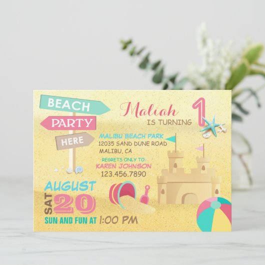 Sand Castle Beach Party Anniversaire Invitations (Debout devant)