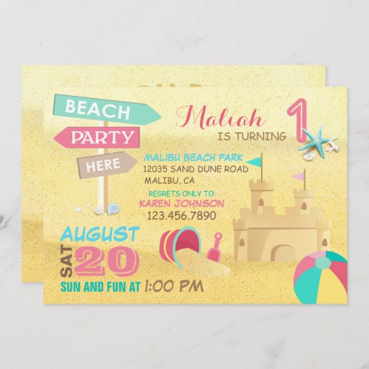 Sand Castle Beach Party Anniversaire Invitations (Devant / Derrière)