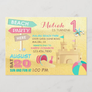 Sand Castle Beach Party Anniversaire Invitations