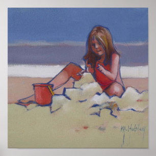 Sand Child Cute klein meisje dat op het strand spe Poster