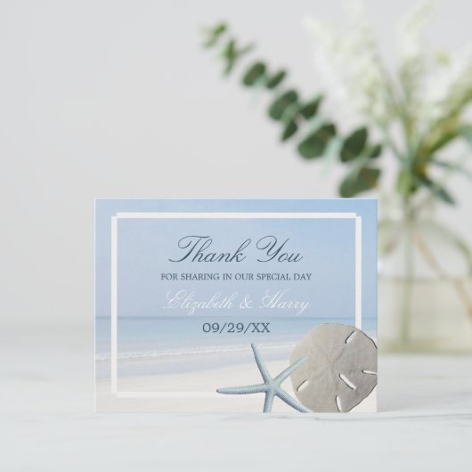 Sand Dollar and Starfish Beach Weddenschap Bedankt Briefkaart (Staand voorkant)