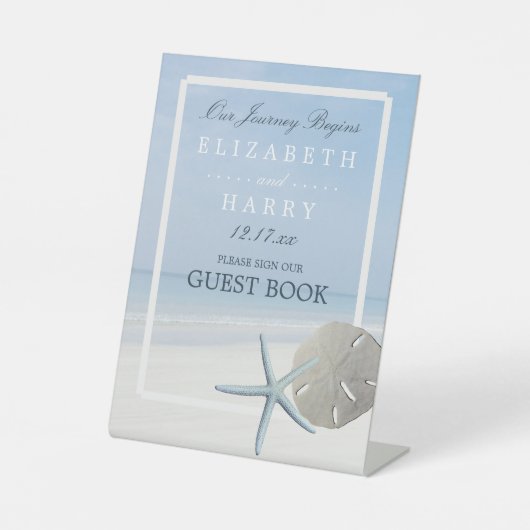 Sand Dollar and Starfish Beach Weddenschap Reclamebord Met Voetstuk (Voorkant)