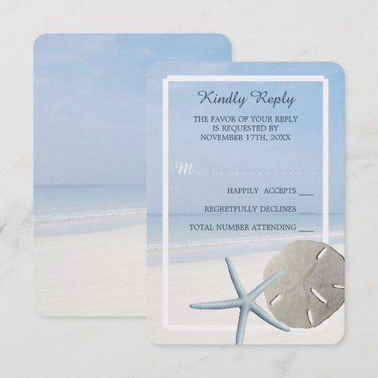 Sand Dollar and Starfish Beach Weddenschap RSVP Kaartje (Voorkant / Achterkant)