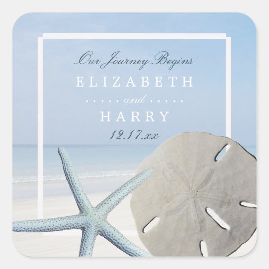 Sand Dollar and Starfish Beach Weddenschap Vierkante Sticker (Voorkant)