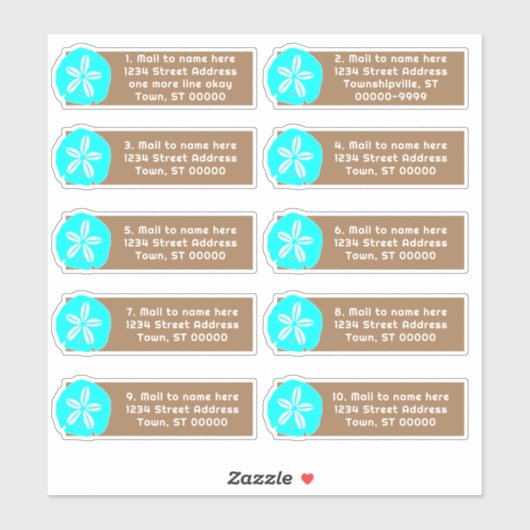 Sand Dollar Aqua Adresse individuelle Étiquettes d (Feuille)