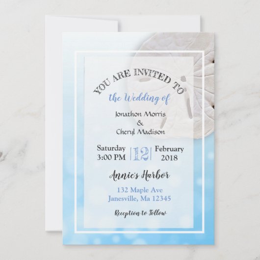 Sand Dollar Beach Thleding Wedding Invitations Kaart (Voorkant)