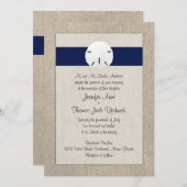 Sand Dollar Beach Wedding Invitation Navy Blue (Devant / Derrière)