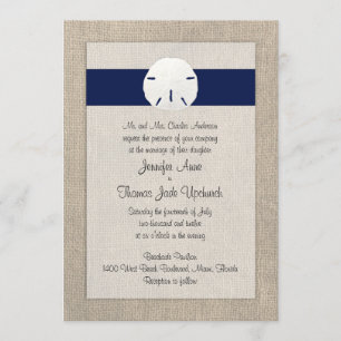 Sand Dollar Beach Wedding Invitation Navy Blue