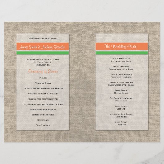Sand Dollar Beach Wedding Programme - Oranje en gr (Achterkant)