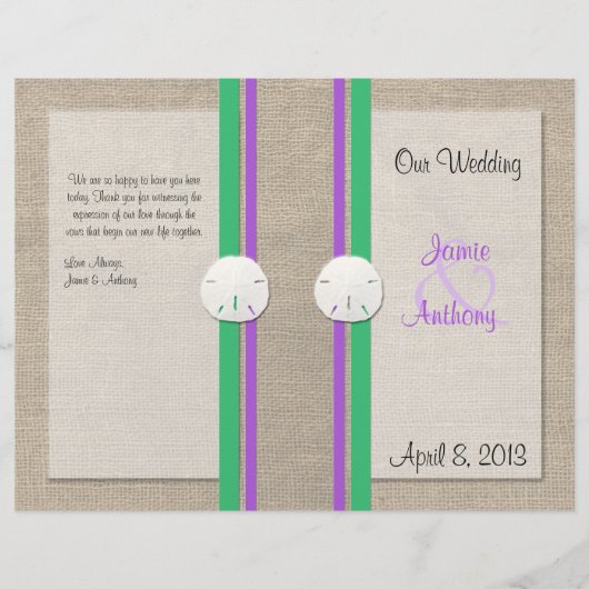 Sand Dollar Beach Wedding Programme - Paars Groen (Voorkant)