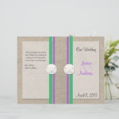 Sand Dollar Beach Wedding Programme - Paars Groen (Staand voorkant)