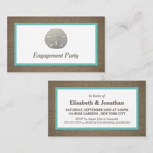 Sand Dollar & Burlap Engagement Party Ticket (Voorkant / Achterkant)