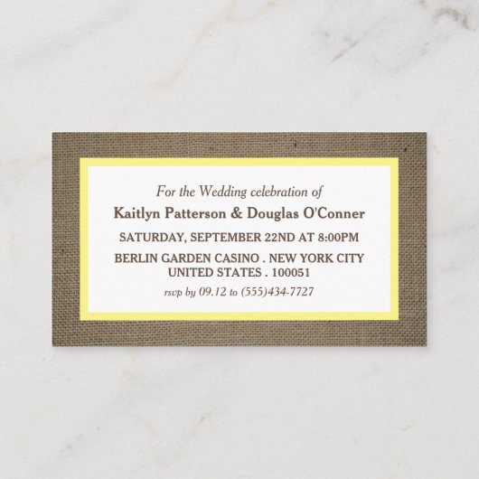 Sand Dollar & Burlap Evening Ticket Uitnodigen (Achterkant)