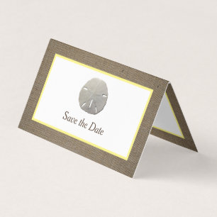 Sand Dollar & Burlap Photo Save the Date Card Visitekaartjes