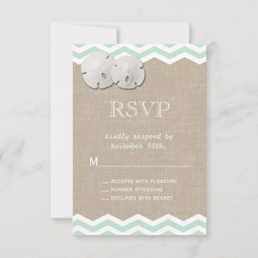 Sand Dollar & Chevron RSVP Kaartje (Achterkant)