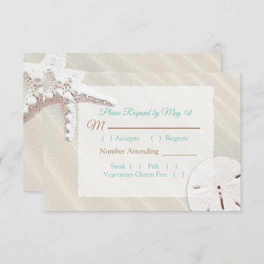 Sand Dollar en Starfish Oceanic Wedding RSVP (Voorkant / Achterkant)
