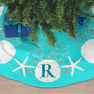 Sand Dollar Kerstmis Aqua Blue Monogram Kerstboom Rok