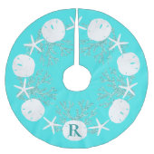 Sand Dollar Kerstmis Aqua Blue Monogram Kerstboom Rok (Voorkant)
