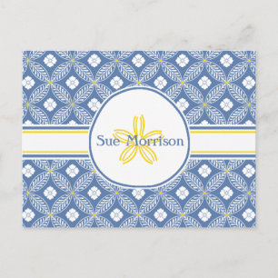 Sand Dollar met Blauw & White Floral & douanenaam Briefkaart