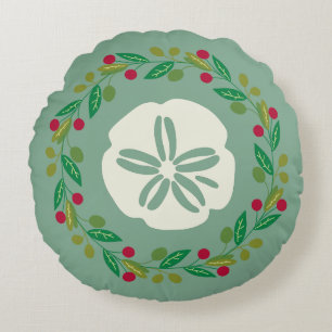 Sand Dollar Seashell Kerstkrans Rond Kussen