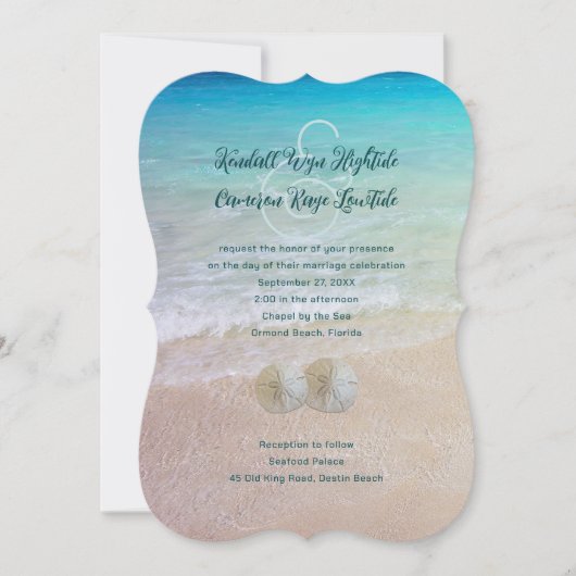 Sand Dollar Seaside Wedding Moderne Uitnodiging (Voorkant)