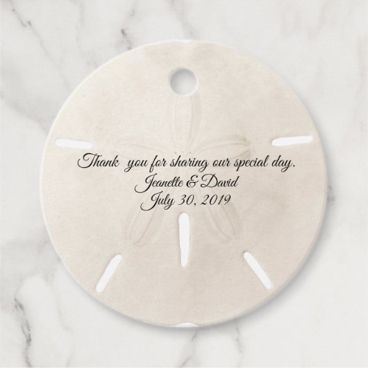 Sand Dollar Wedding Favor Bedankjes Labels (Voorkant)
