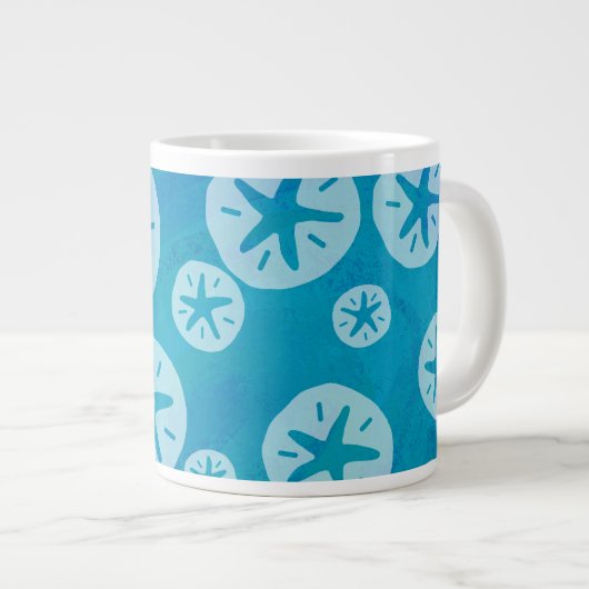 Sand Dollar White en Blue Pattern Extra Grote Beker (Voorkant rechts)