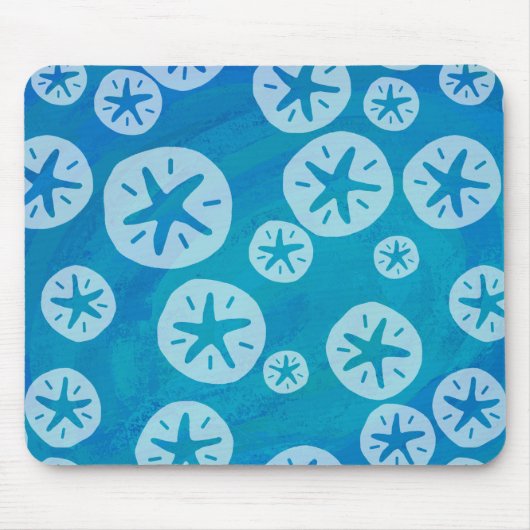 Sand Dollar White en Blue Pattern Muismat (Voorkant)