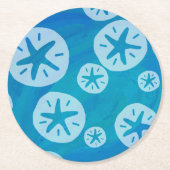 Sand Dollar White en Blue Pattern Ronde Kartonnen Onderzetter (Voorkant)