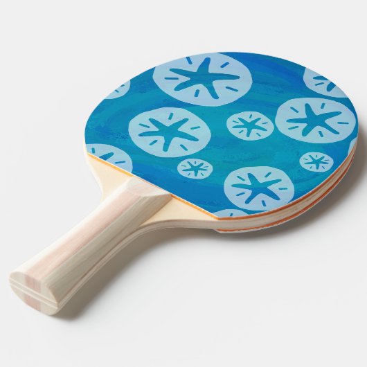 Sand Dollar White en Blue Pattern Tafeltennisbatje (Achterkant Gekanteld)