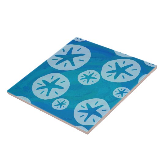 Sand Dollar White en Blue Pattern Tegeltje (Zijkant)