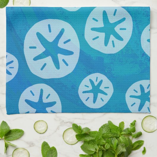 Sand Dollar White en Blue Pattern Theedoek (Gevouwen)